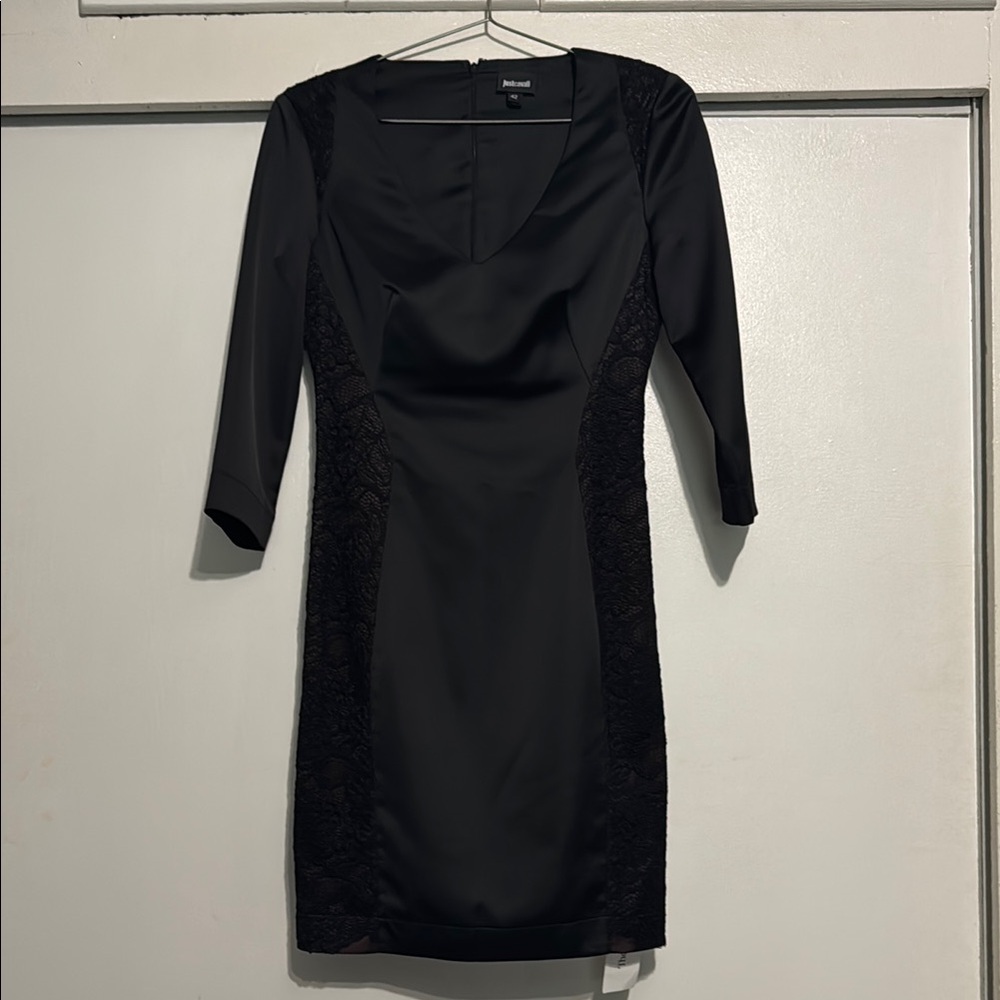 Just Cavalli Black Sheath Dress 3/4 Sleeve Scoop Neck